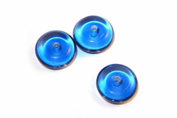 Margele din sticla, rotund plate, 10x5 mm, albastre