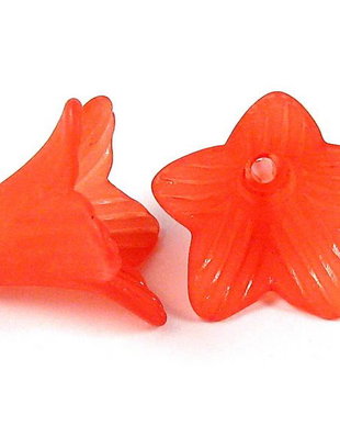 Margele din acril, frosted, floare, 22x20 mm, rosii