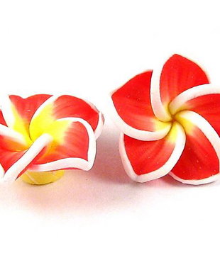 Margele din polimer, 20x8 mm, floare rosie
