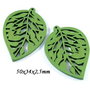 4071 - 2 buc Pandantiv lemn frunza verde