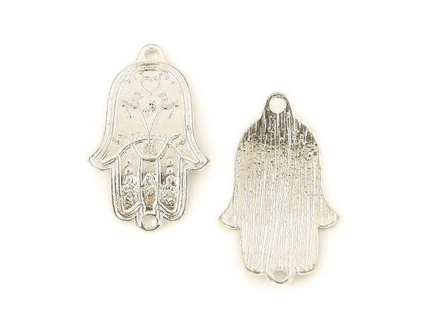 Conector Hamsa, finisaj argintiu, 37x23 mm (cod 6-127)