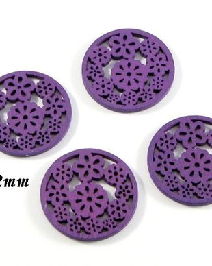 4081 - 10 buc Charms lemn disc flori mov