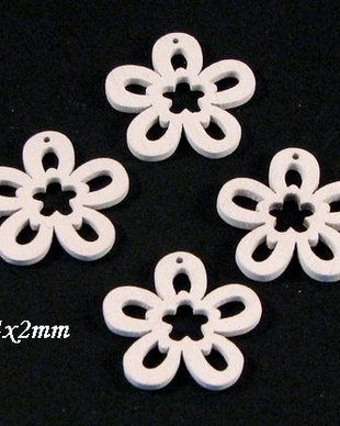 4078 - 10 buc Charms lemn floare alb