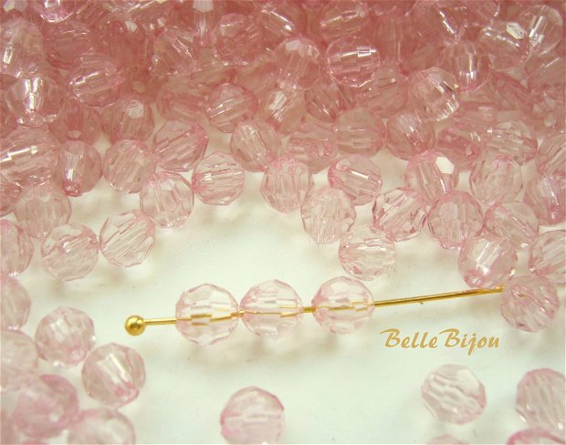 (10 buc) Cristale fatetate roz din acril de aprox 6 mm