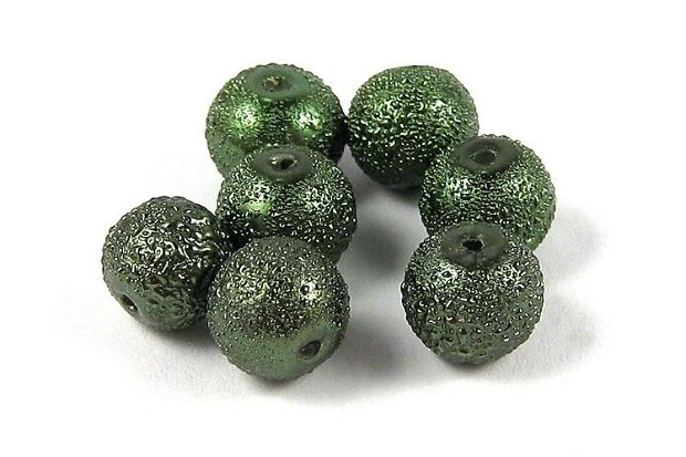Perle creponate, 6 mm, verde inchis