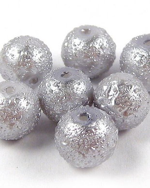 Perle creponate, 8 mm, gri deschis