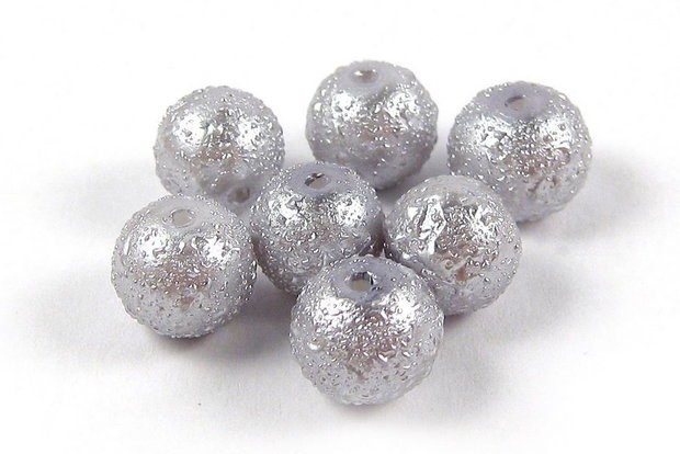 Perle creponate, 8 mm, gri deschis