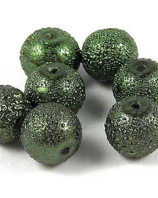 Perle creponate, 8 mm, verde inchis