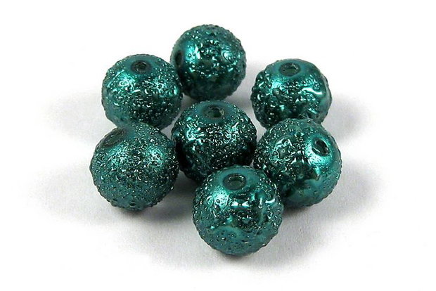 Perle creponate, 8 mm, albastru verzui