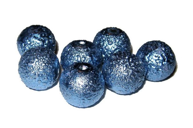 Perle creponate, 12 mm, albastre