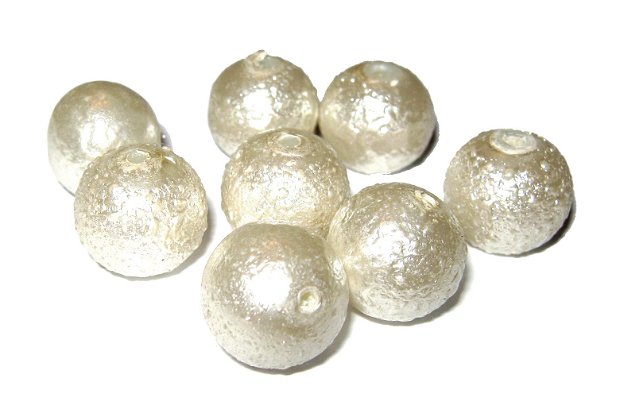 Perle creponate, 12 mm, albe