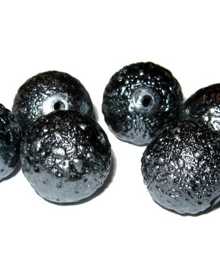 Perle creponate, 12 mm, gri inchis