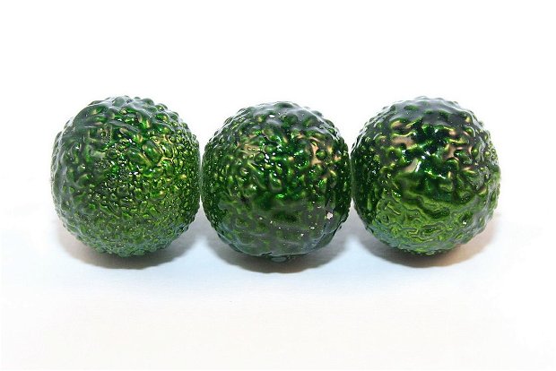 Perle creponate, 14 mm, verde inchis