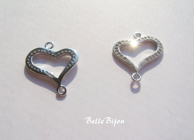 Link inima stilizata din argint 925 cu cristale din sticla 1.5x16x19 mm