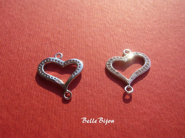 Link inima stilizata din argint 925 cu cristale din sticla 1.5x16x19 mm
