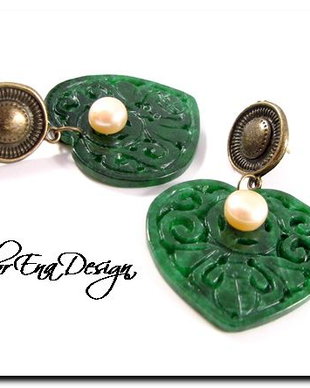 F1036 - Cercei jad perle bronz