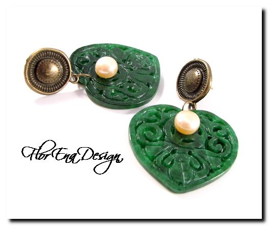 F1036 - Cercei jad perle bronz