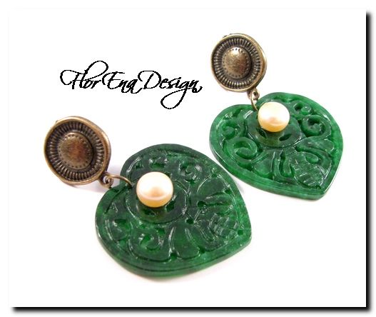 F1036 - Cercei jad perle bronz