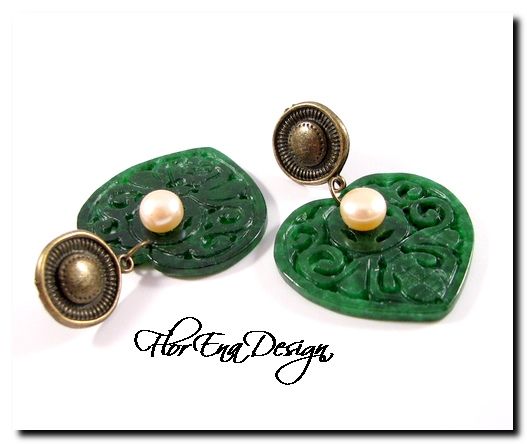 F1036 - Cercei jad perle bronz