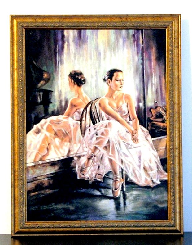 D0198 # Melancolie, tablou balerina, rama, tehnica decoupage