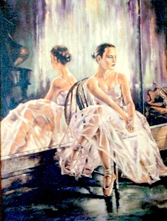 D0198 # Melancolie, tablou balerina, rama, tehnica decoupage