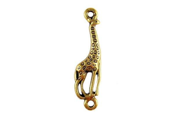 Link din aliaj metalic, auriu antichizat, girafa, 10x23 mm
