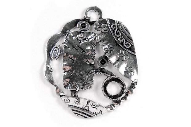 Pandantiv metalic, argintiu antichizat, 47x56 mm