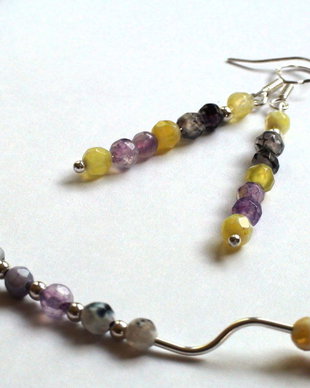 Colier si cercei din Argint 925, Agate crabfire fatetate multicolore  CO101, CE101