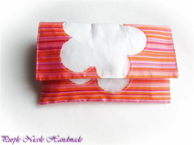 Pink Stripes   - geanta plic material dungat roz portocaliu