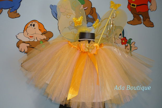 Costum tutu fluturas/zana galben 4-7 ani