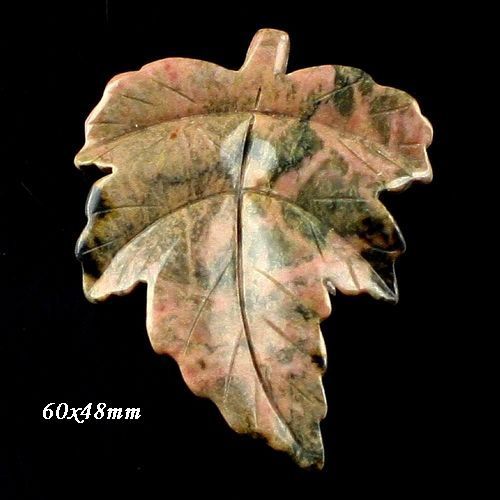 4292 - Pandantiv frunza sculptata rodonit 60x48mm
