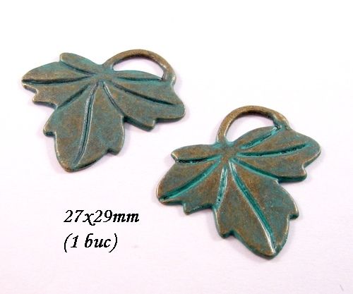 4333 - (1b) Charms / minipandantiv frunza bronz verdigris