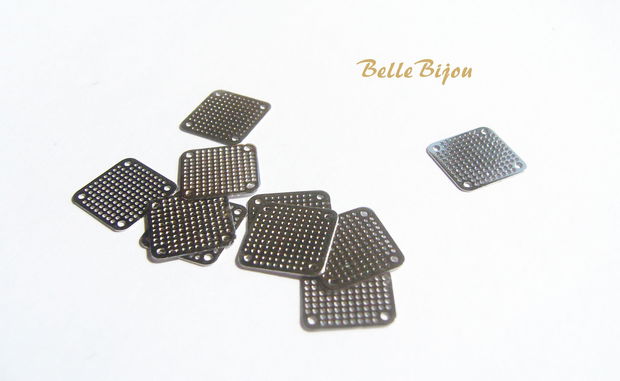 Distantier placuta patrata perforata din argint 925 rodiat 0.5x10x10 mm