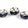 Distantiere argintii cu strasuri albastre, 6x3 mm