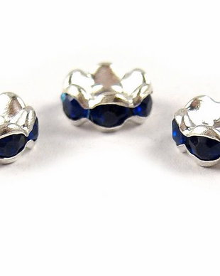 Distantiere argintii cu strasuri albastre, 6x3 mm