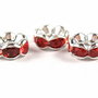 Distantiere argintii cu strasuri rosii, 7x4 mm