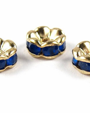 Distantiere aurii cu strasuri albastru inchis, 6x3 mm