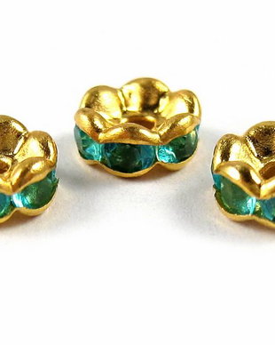 Distantiere aurii cu strasuri turcoaz, 6x3 mm