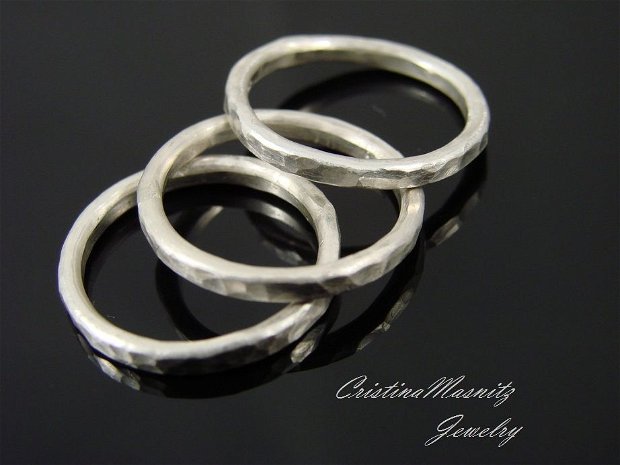 Stacking rings din argint 925, set de 3, cu textura de ciocan