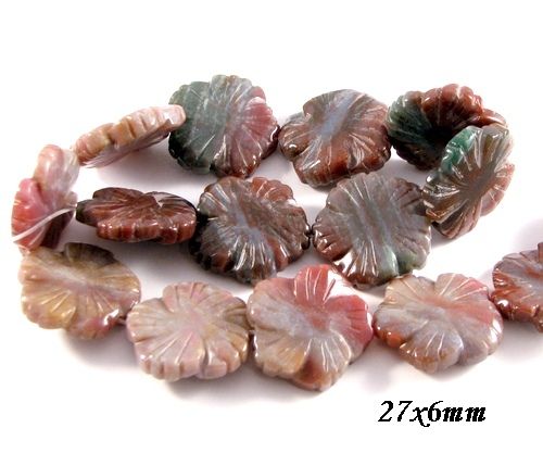 4456 - (2 buc) Margele, agate indiene, flori sculptate
