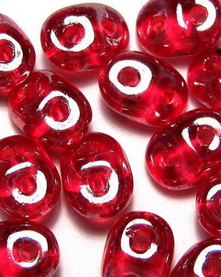 Margele din sticla, Superduo, ruby white luster