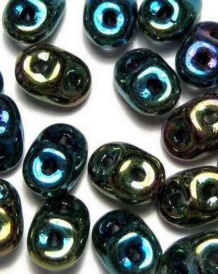 Margele din sticla, Superduo, jet green iris