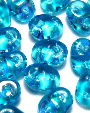 Margele din sticla, Superduo, aquamarine AB