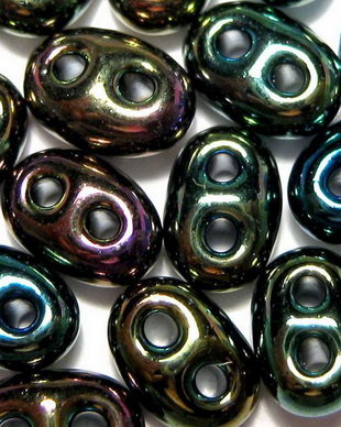 Margele duble, twin , jet iris teal