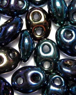 Margele duble, twin , jet iris blue