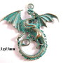4541 - (1 buc) Pandantiv, dragon, bronz, patina de oxidare (verdigris)