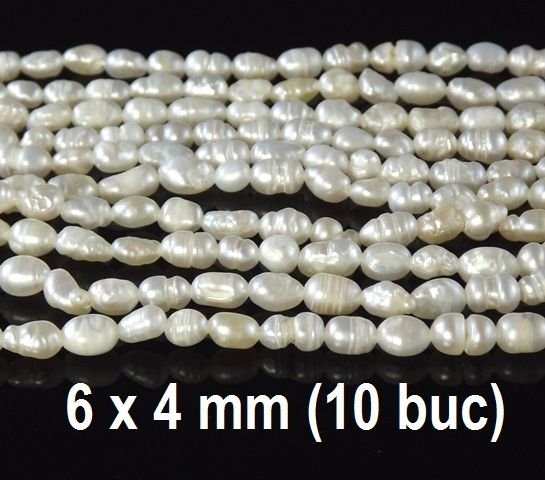 Perle naturale, aprox. 6 x 4 mm, 10 bucati