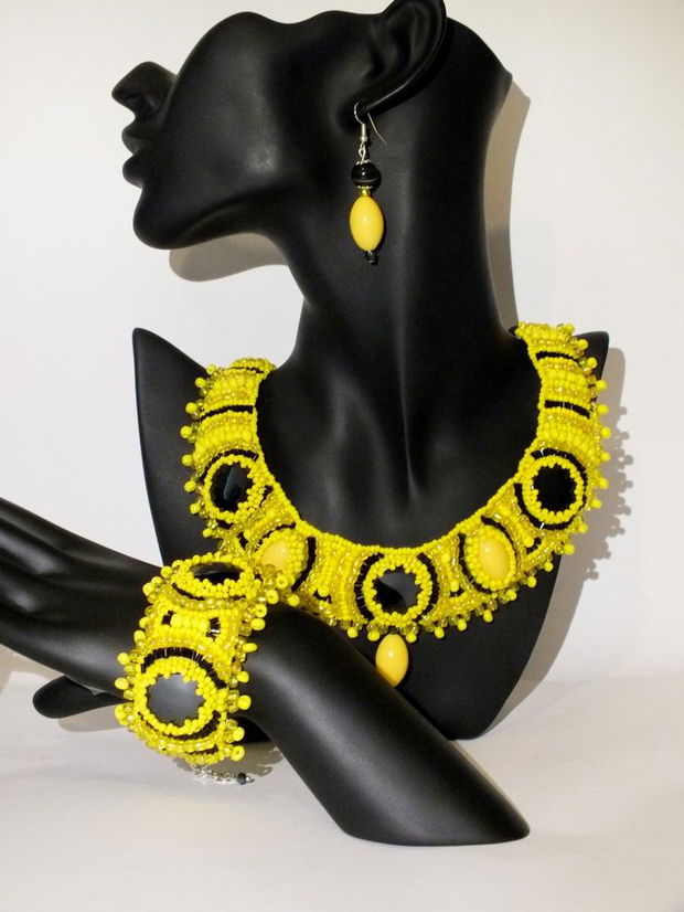 Set Colier, Bratara si Cercei -black and yellow