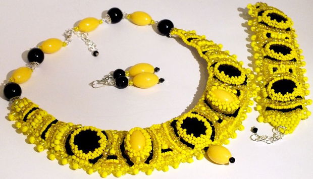 Set Colier, Bratara si Cercei -black and yellow