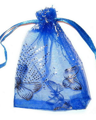 Saculet din organza, 7x9 cm, albastru